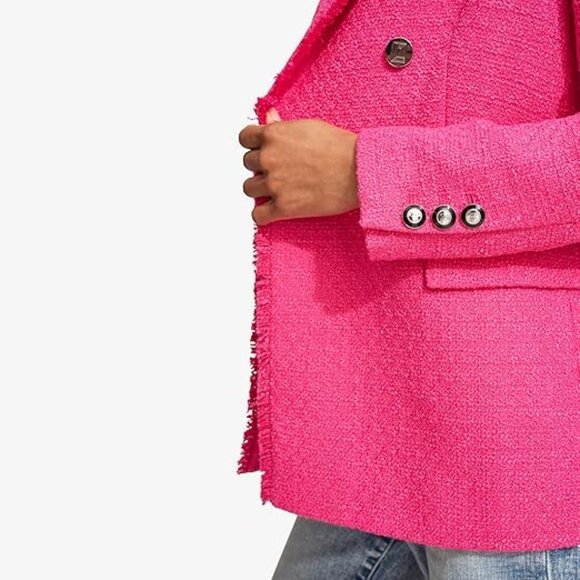 Karl Lagerfeld PARIS Women's Tweed Long Sleeve Blazer in Fuschia Size 12 - Picture 3 of 8